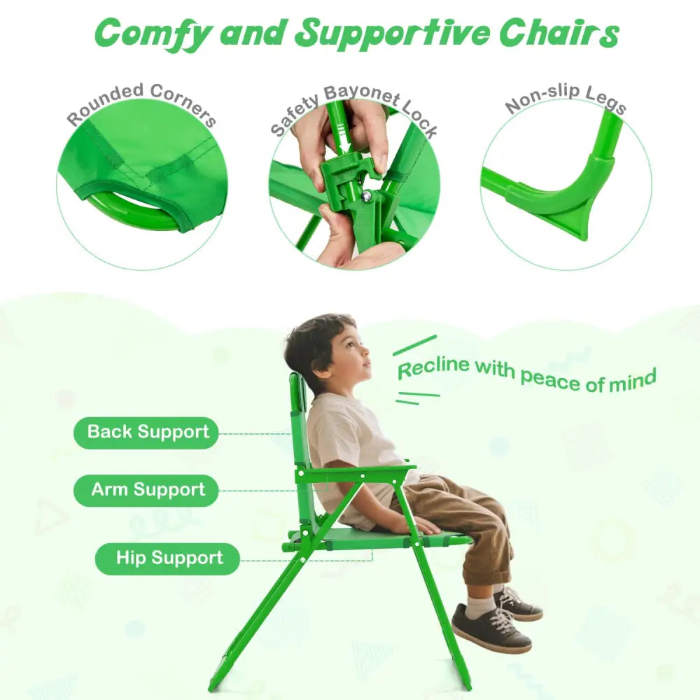 4 Pieces Kids Picnic Set with 2 Folding Chairs and Height Adjustable Umbrella-Green - Green - Kids Table & Chair Sets