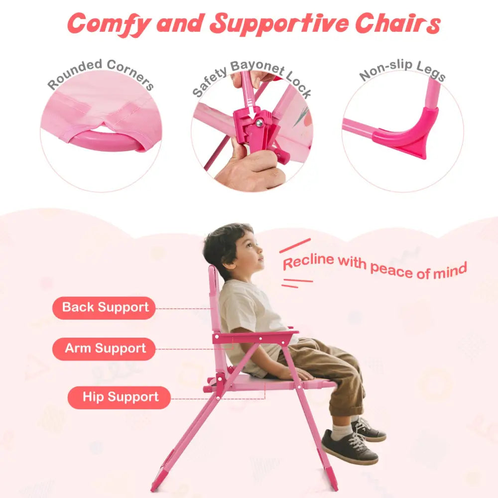 4 Pieces Kids Picnic Set with 2 Folding Chairs and Height Adjustable Umbrella-Pink - Pink - Kids Table & Chair Sets