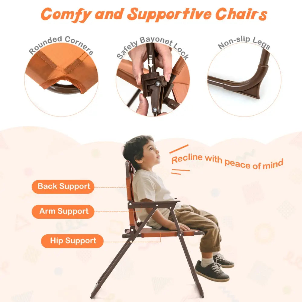 4 Pieces Kids Picnic Set with 2 Folding Chairs and Height Adjustable Umbrella-Brown - Brown - Kids Table & Chair Sets
