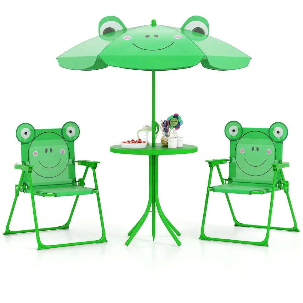 4 Pieces Kids Picnic Set with 2 Folding Chairs and Height Adjustable Umbrella-Green - Green - Kids Table & Chair Sets