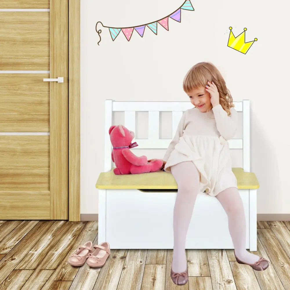 4 Pieces Kids Wooden Activity Table and Chairs Set with Storage Bench and Study Desk-Natural - Natural - Kids Table &