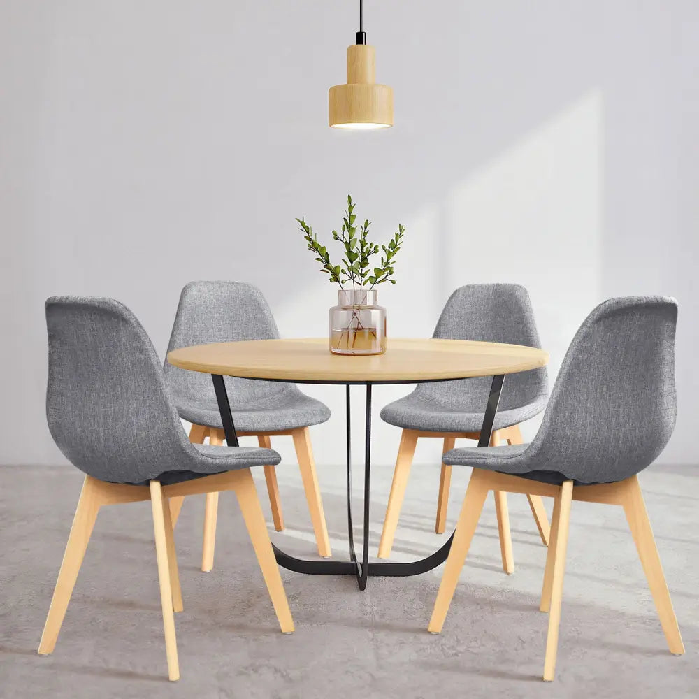 4 Pieces Modern Dining Chair Set with Wood Legs and Fabric Cushion Seat - Gray - Dining Chairs