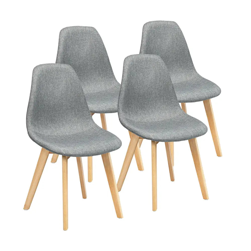 4 Pieces Modern Dining Chair Set with Wood Legs and Fabric Cushion Seat - Gray - Dining Chairs
