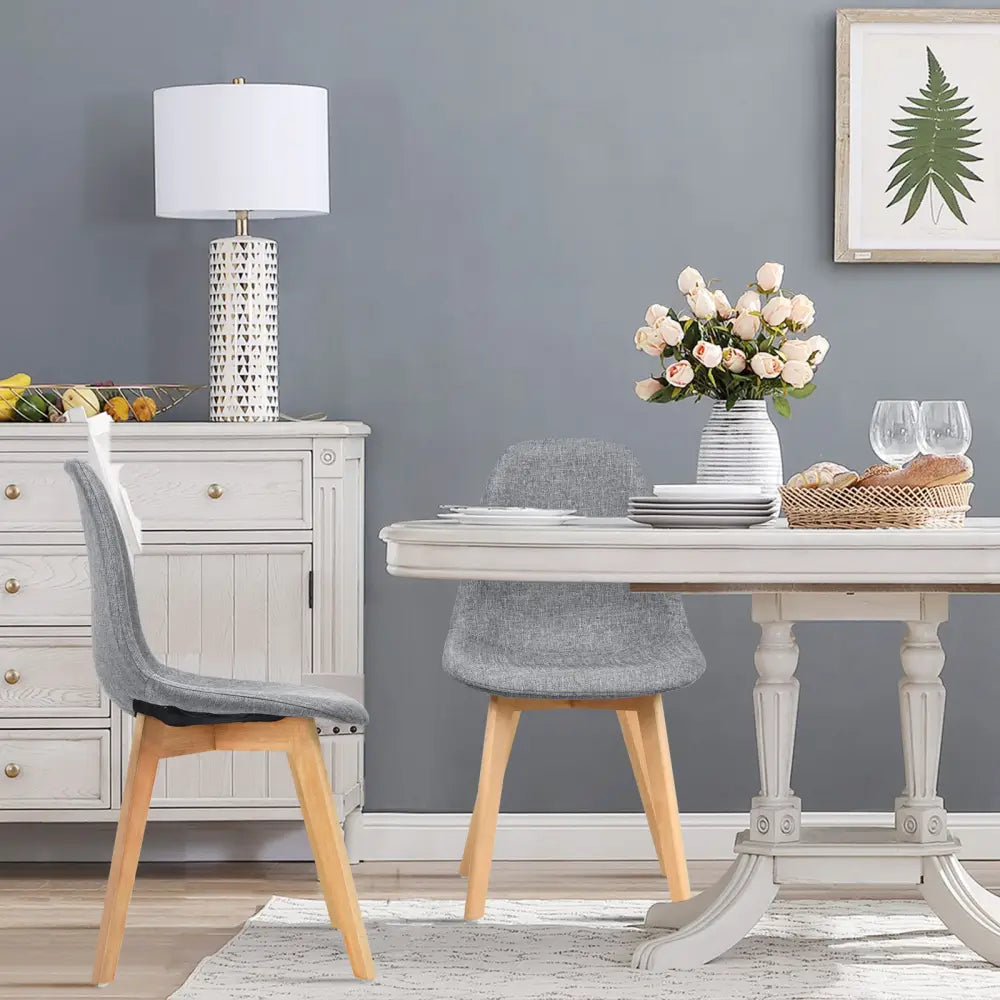 4 Pieces Modern Dining Chair Set with Wood Legs and Fabric Cushion Seat - Gray - Dining Chairs