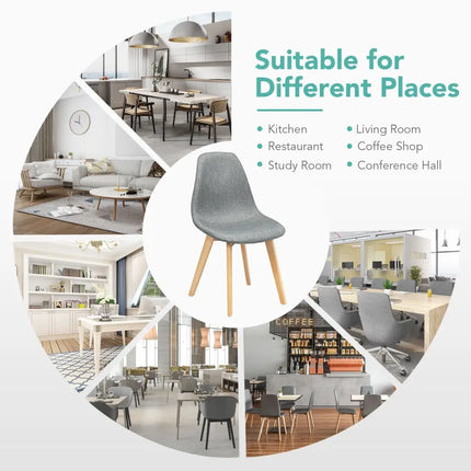 4 Pieces Modern Dining Chair Set with Wood Legs and Fabric Cushion Seat Costway