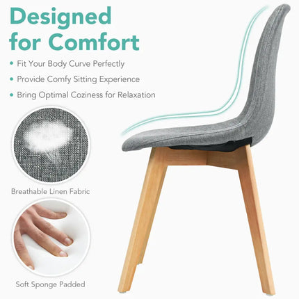 4 Pieces Modern Dining Chair Set with Wood Legs and Fabric Cushion Seat Costway
