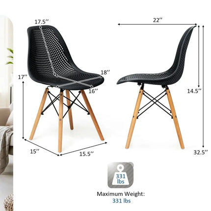 4 Pieces Modern Plastic Hollow Chair Set with Wood Leg-Black - Black - Dining Chairs