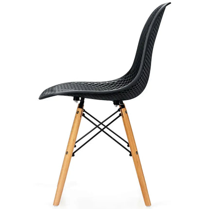 4 Pieces Modern Plastic Hollow Chair Set with Wood Leg-Black - Black - Dining Chairs