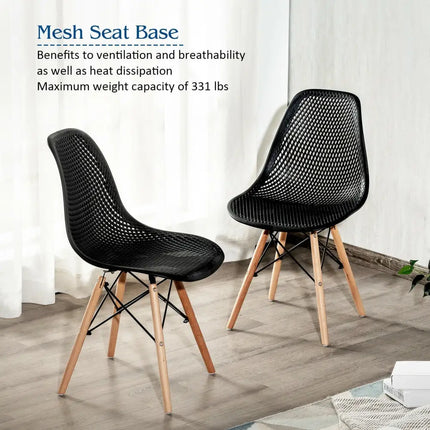 4 Pieces Modern Plastic Hollow Chair Set with Wood Leg-Black - Black - Dining Chairs