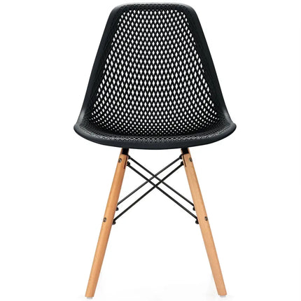 4 Pieces Modern Plastic Hollow Chair Set with Wood Leg-Black - Black - Dining Chairs