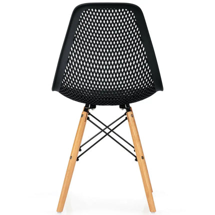 4 Pieces Modern Plastic Hollow Chair Set with Wood Leg-Black - Black - Dining Chairs