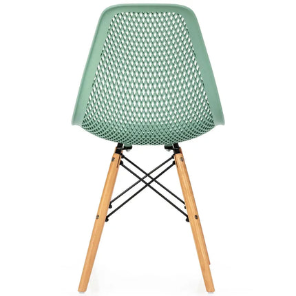 4 Pieces Modern Plastic Hollow Chair Set with Wood Leg-Green Costway