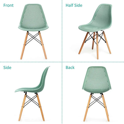 4 Pieces Modern Plastic Hollow Chair Set with Wood Leg-Green Costway