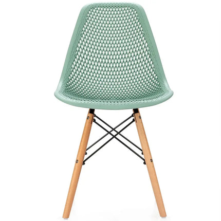 4 Pieces Modern Plastic Hollow Chair Set with Wood Leg-Green Costway