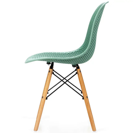 4 Pieces Modern Plastic Hollow Chair Set with Wood Leg-Green Costway