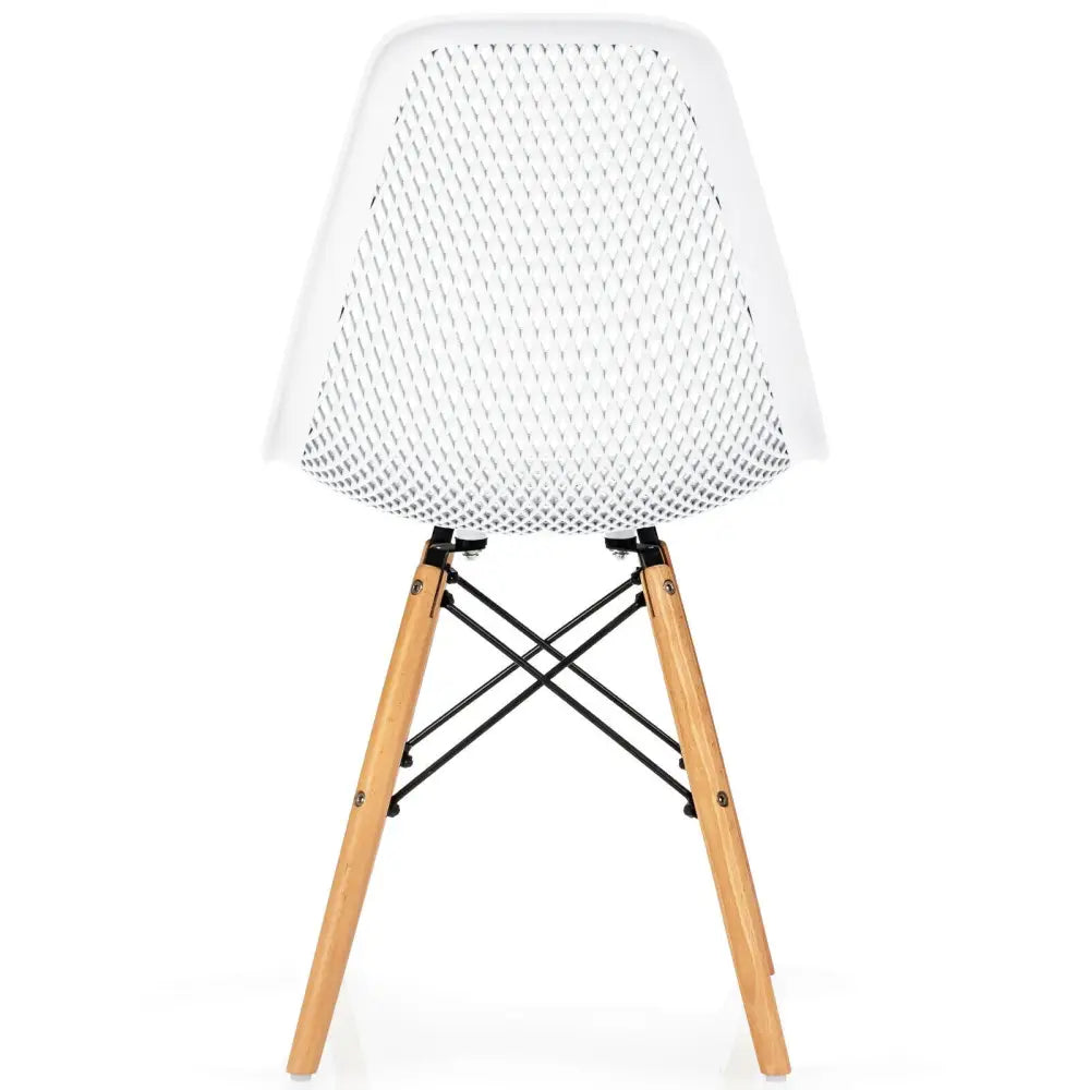 4 Pieces Modern Plastic Hollow Chair Set with Wood Leg-White - White - Dining Chairs