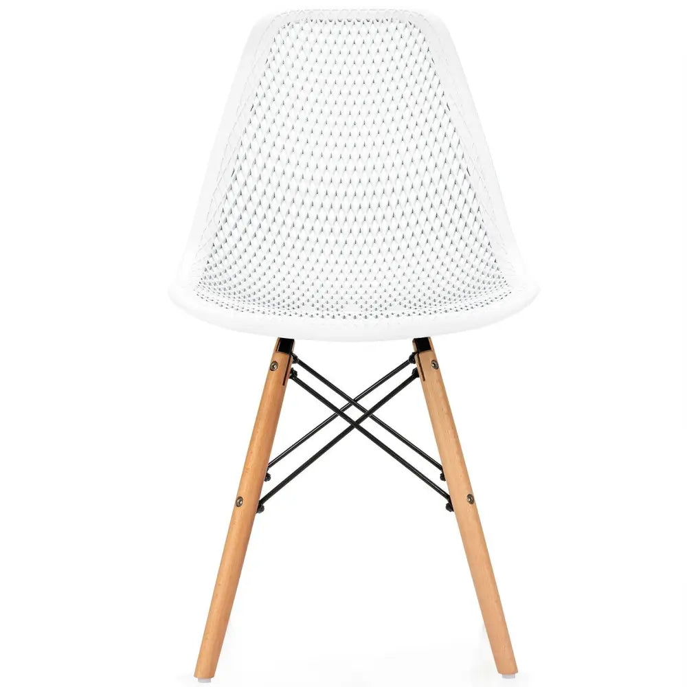 4 Pieces Modern Plastic Hollow Chair Set with Wood Leg-White - White - Dining Chairs