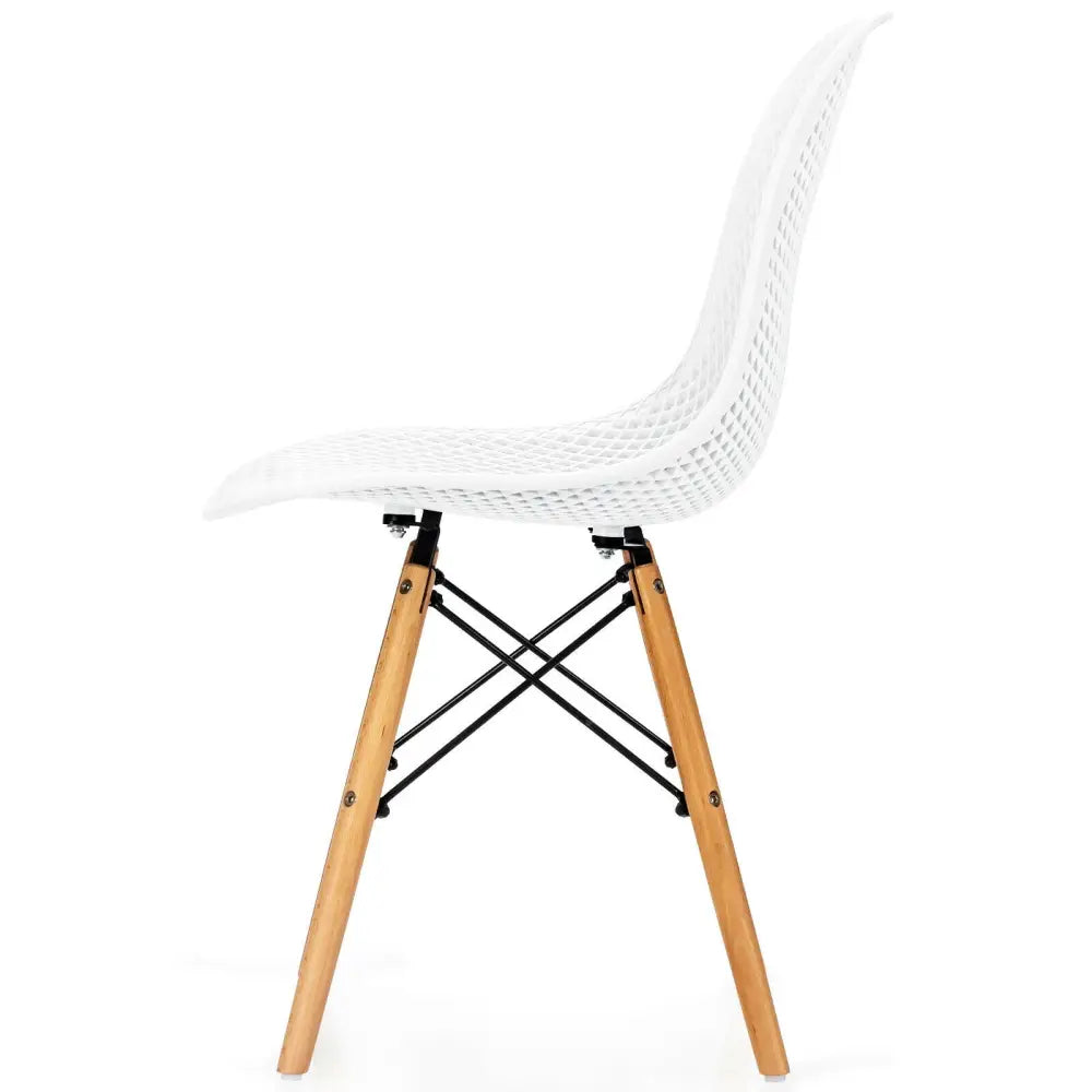 4 Pieces Modern Plastic Hollow Chair Set with Wood Leg-White - White - Dining Chairs