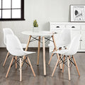 4 Pieces Modern Plastic Hollow Chair Set with Wood Leg-White - White - Dining Chairs