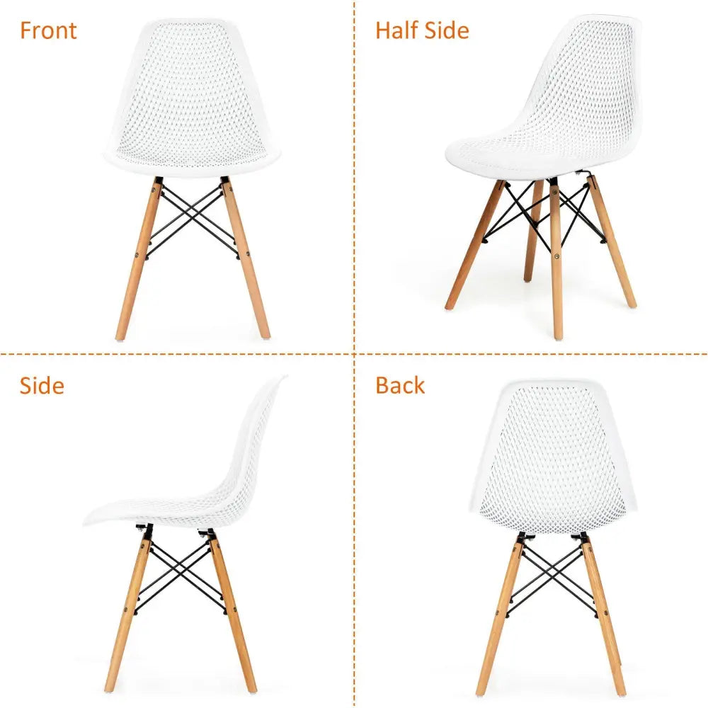 4 Pieces Modern Plastic Hollow Chair Set with Wood Leg-White - White - Dining Chairs
