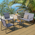4 Pieces of Metal Patio Furniture Chat Set with Tempered Glass Coffee Table - Gray - Patio Conversation Sets
