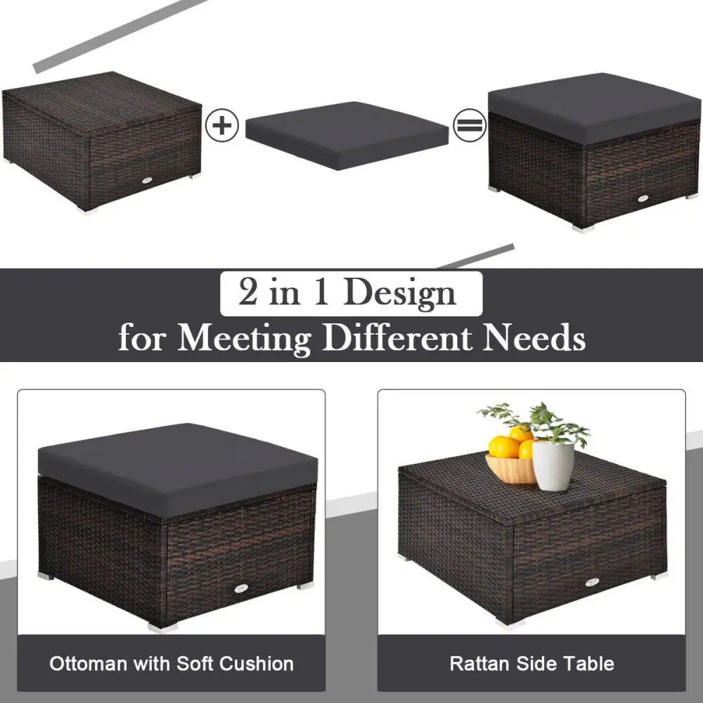 4 Pieces Ottoman Garden Patio Rattan Wicker Furniture Set with Cushion-Gray - Gray - Outdoor Sectionals