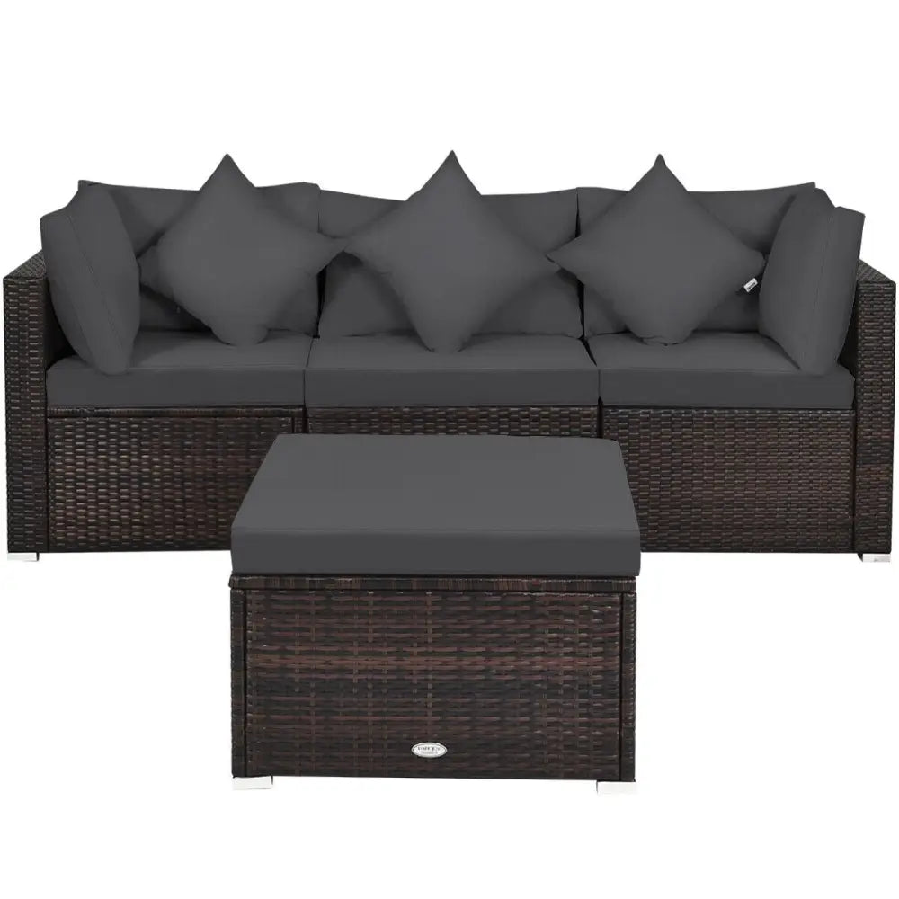 4 Pieces Ottoman Garden Patio Rattan Wicker Furniture Set with Cushion-Gray - Gray - Outdoor Sectionals
