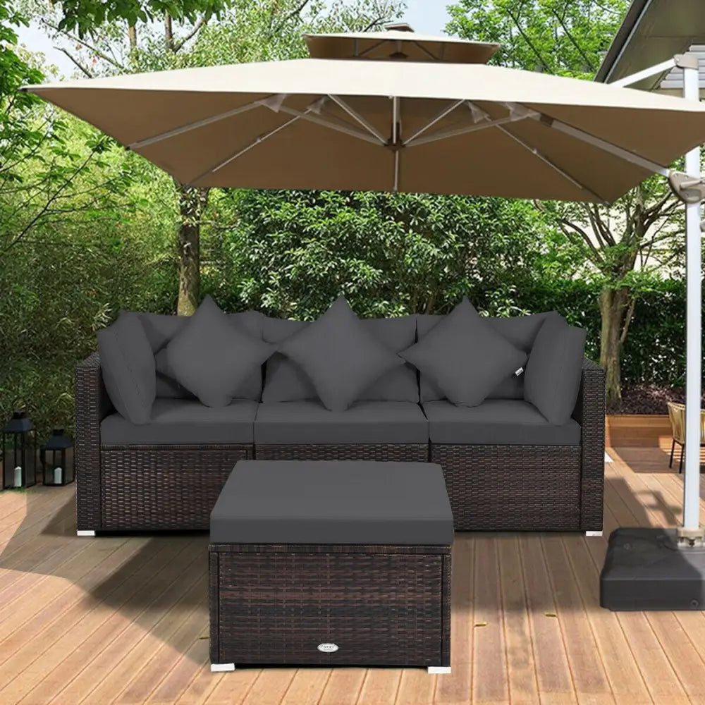 4 Pieces Ottoman Garden Patio Rattan Wicker Furniture Set with Cushion-Gray - Gray - Outdoor Sectionals