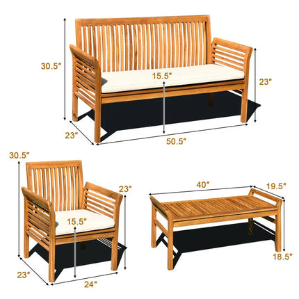 4 Pieces Outdoor Acacia Wood Sofa Furniture Set - Patio Conversation Sets