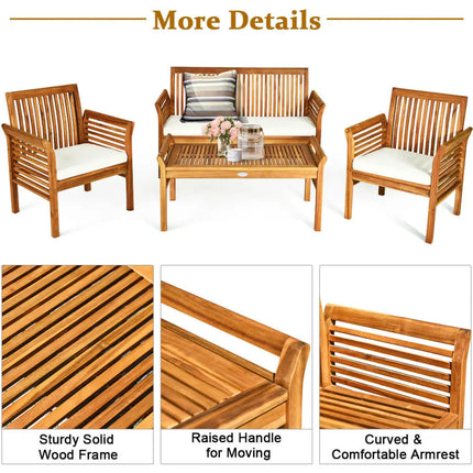 4 Pieces Outdoor Acacia Wood Sofa Furniture Set - Patio Conversation Sets