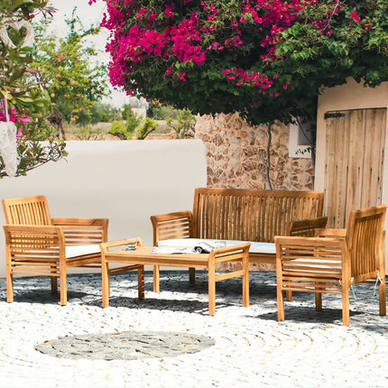 4 Pieces Outdoor Acacia Wood Sofa Furniture Set - Patio Conversation Sets