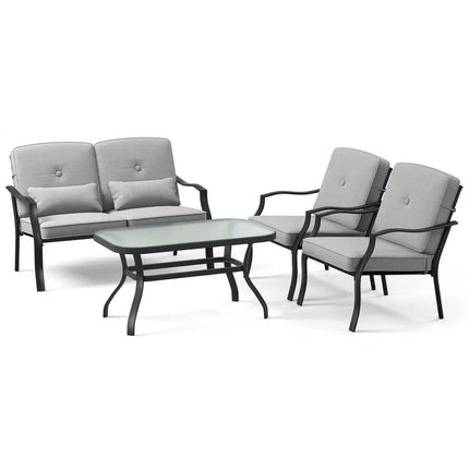 4 Pieces Outdoor Conversation Set with Seat Back Cushions and Waist Pillows-Gray - Gray - Patio Furniture Sets