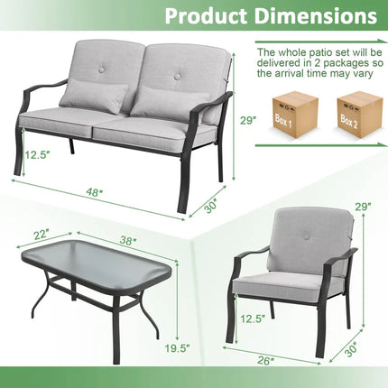4 Pieces Outdoor Conversation Set with Seat Back Cushions and Waist Pillows-Gray - Gray - Patio Furniture Sets