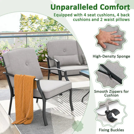 4 Pieces Outdoor Conversation Set with Seat Back Cushions and Waist Pillows-Gray - Gray - Patio Furniture Sets