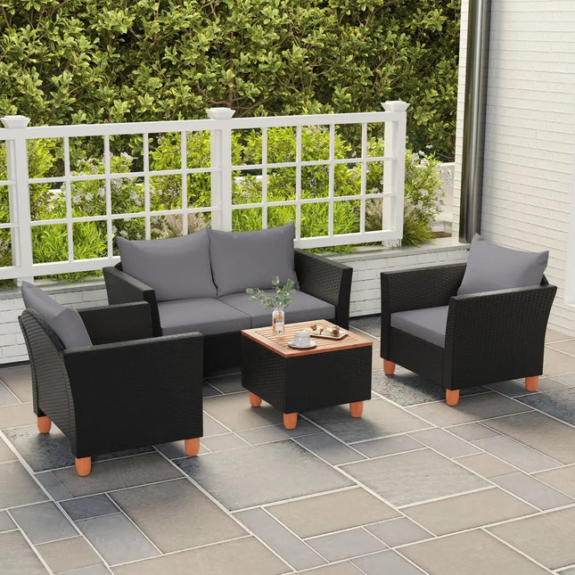 4 Pieces Outdoor Conversation Set with Storage Coffee Table-Gray - Gray - Patio Furniture Sets