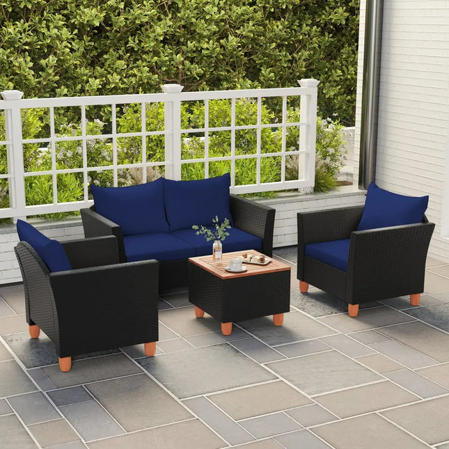 4 Pieces Outdoor Conversation Set with Storage Coffee Table-Navy - Navy - Patio Furniture Sets