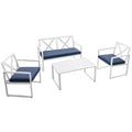 4 Pieces Outdoor Conversation Set with Sturdy Steel Frame - White - Patio Conversation Sets