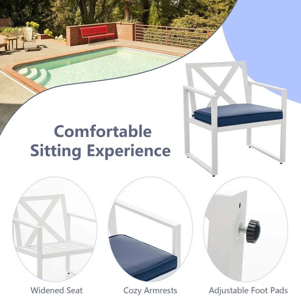 4 Pieces Outdoor Conversation Set with Sturdy Steel Frame - White - Patio Conversation Sets