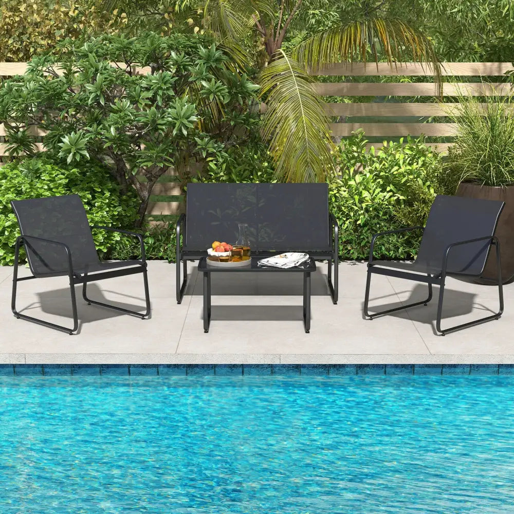 4 Pieces Outdoor Conversation Set with Tempered Glass Coffee Table-Black - Black - Patio Conversation Sets