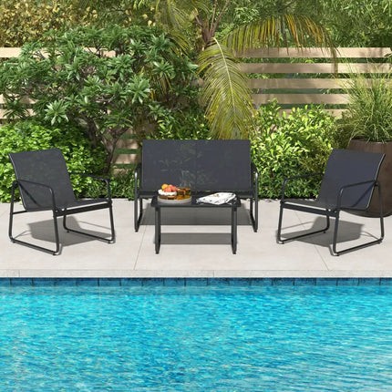 4 Pieces Outdoor Conversation Set with Tempered Glass Coffee Table-Black - Black - Patio Conversation Sets