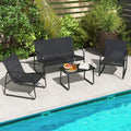4 Pieces Outdoor Conversation Set with Tempered Glass Coffee Table-Black - Black - Patio Conversation Sets