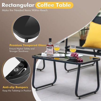 4 Pieces Outdoor Conversation Set with Tempered Glass Coffee Table-Black - Black - Patio Conversation Sets