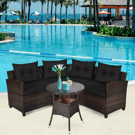 4 Pieces Outdoor Cushioned Rattan Furniture Set-Black - Black - Outdoor Sectionals