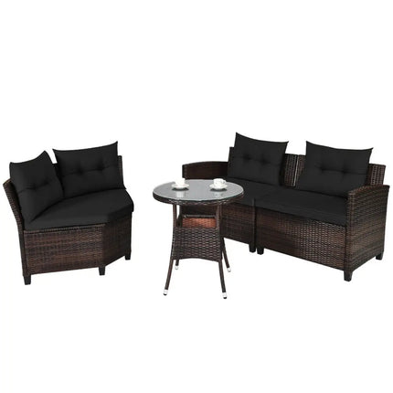 4 Pieces Outdoor Cushioned Rattan Furniture Set-Black - Black - Outdoor Sectionals
