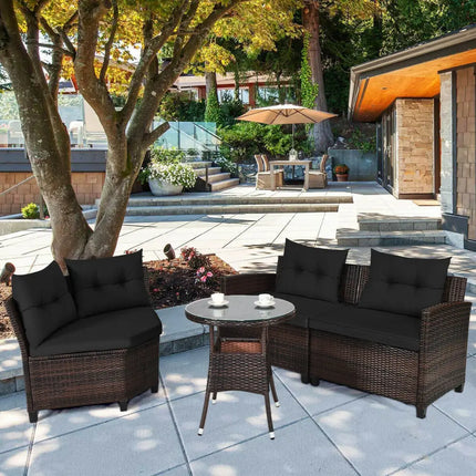 4 Pieces Outdoor Cushioned Rattan Furniture Set-Black - Black - Outdoor Sectionals