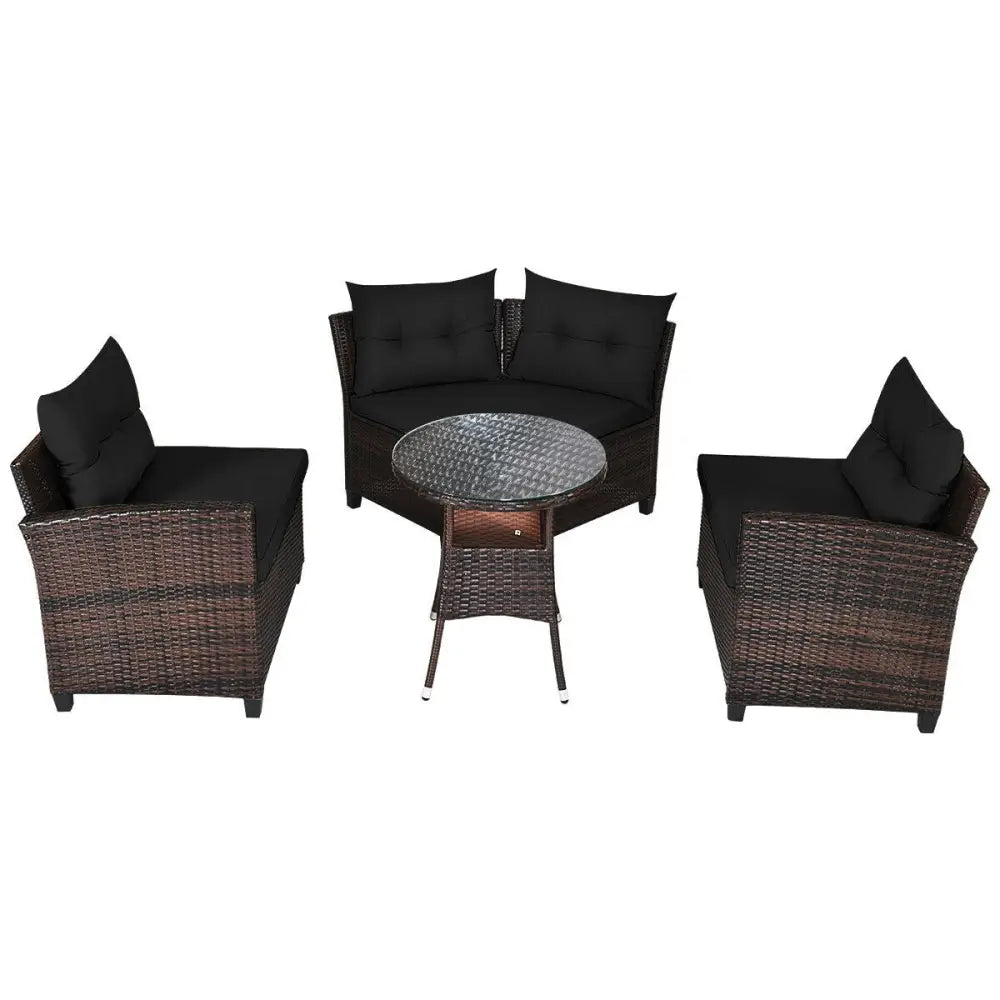 4 Pieces Outdoor Cushioned Rattan Furniture Set-Black - Black - Outdoor Sectionals