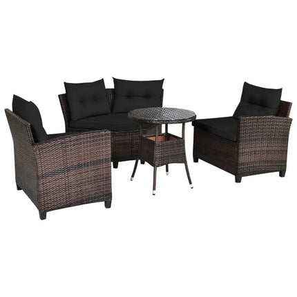 4 Pieces Outdoor Cushioned Rattan Furniture Set-Black - Black - Outdoor Sectionals
