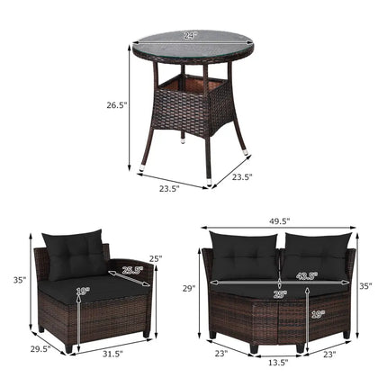 4 Pieces Outdoor Cushioned Rattan Furniture Set-Black - Black - Outdoor Sectionals