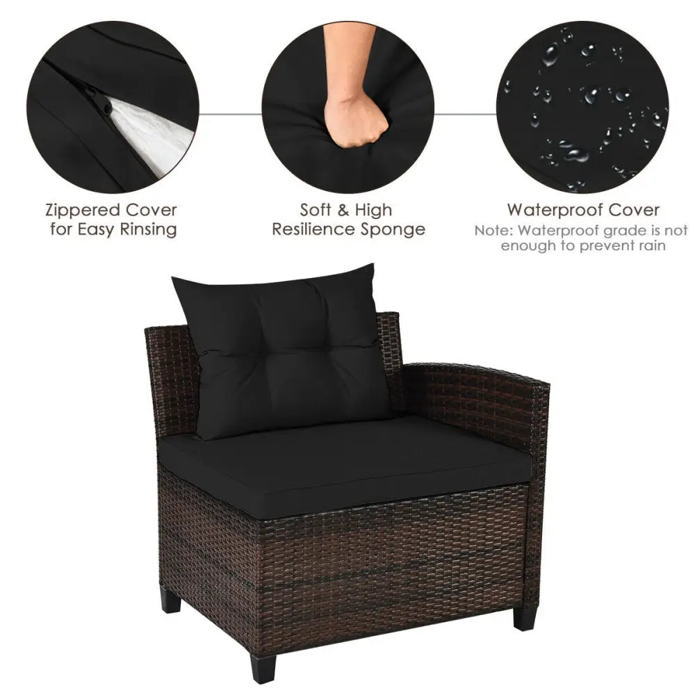 4 Pieces Outdoor Cushioned Rattan Furniture Set-Black - Black - Outdoor Sectionals