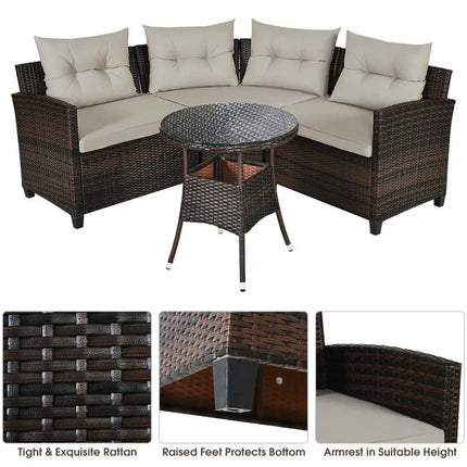4 Pieces Outdoor Cushioned Rattan Furniture Set-Brown - Brown - Outdoor Sectionals